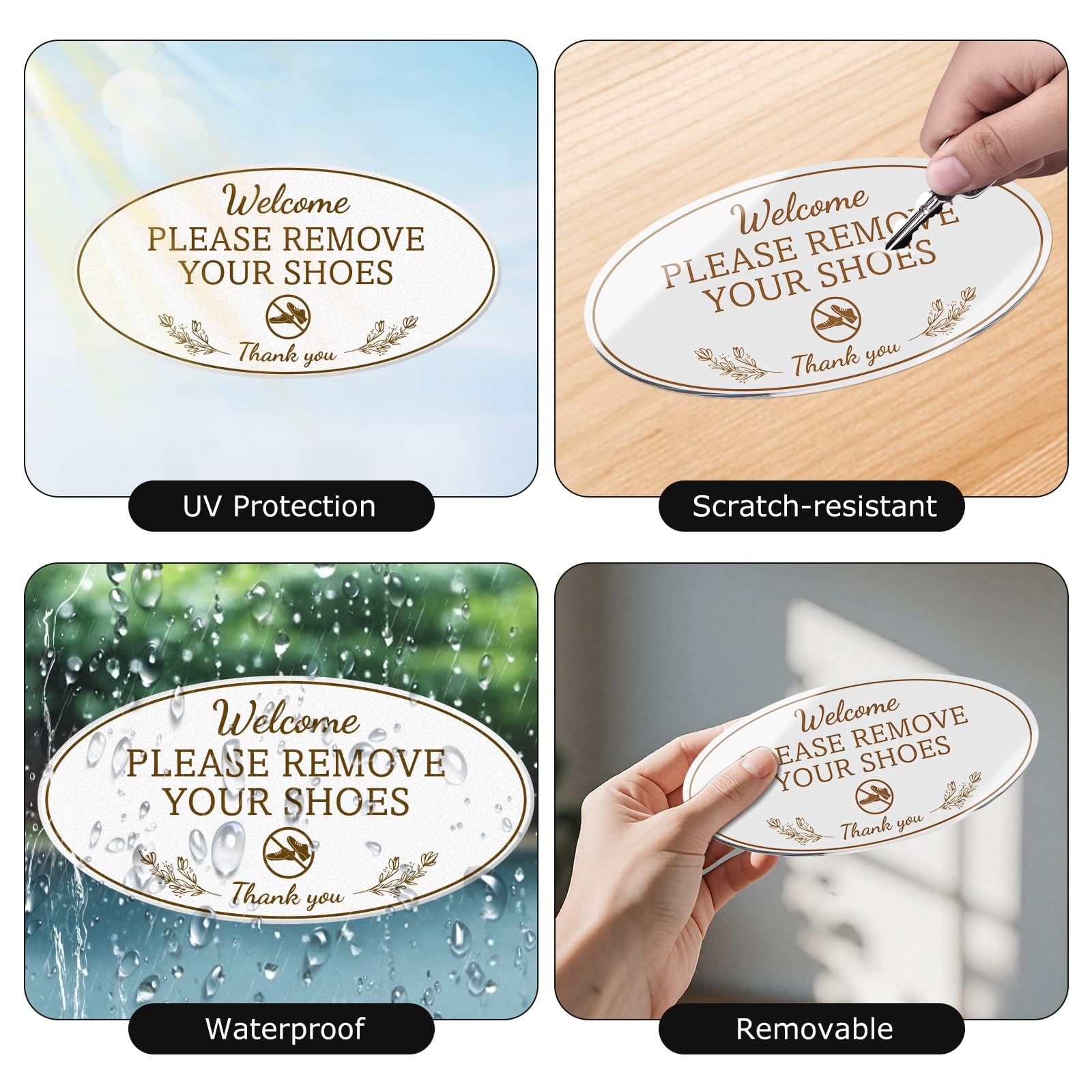 2 Pack White Acrylic 8×4 Inch Please Remove Your Shoe SelfAdhesive Welcome Sign