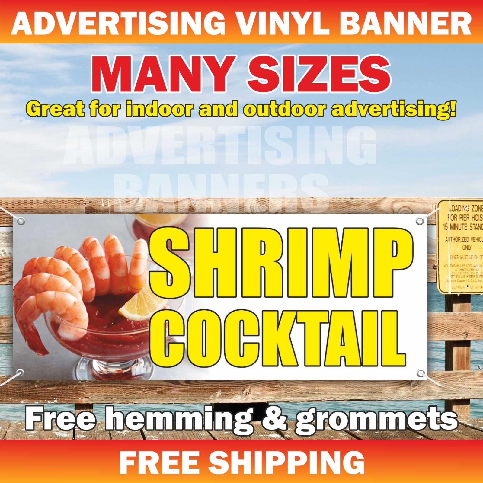 SHRIMP COCKTAIL Advertising Banner Vinyl Mesh Sign fast food buffet seafood fish
