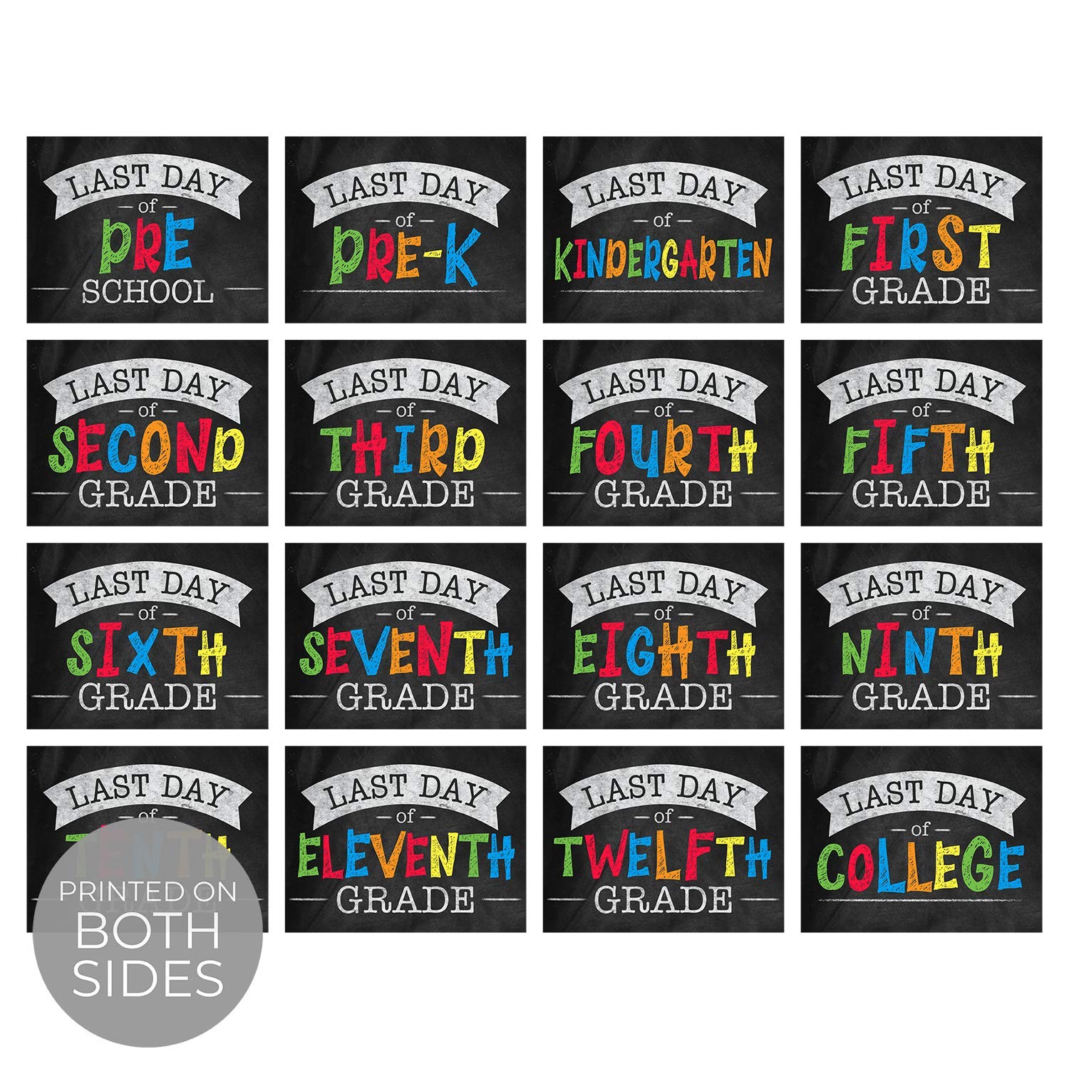 First and Last Day of School Signs / 11 x 8.5 Chalkboard Look Double Sided Ph…
