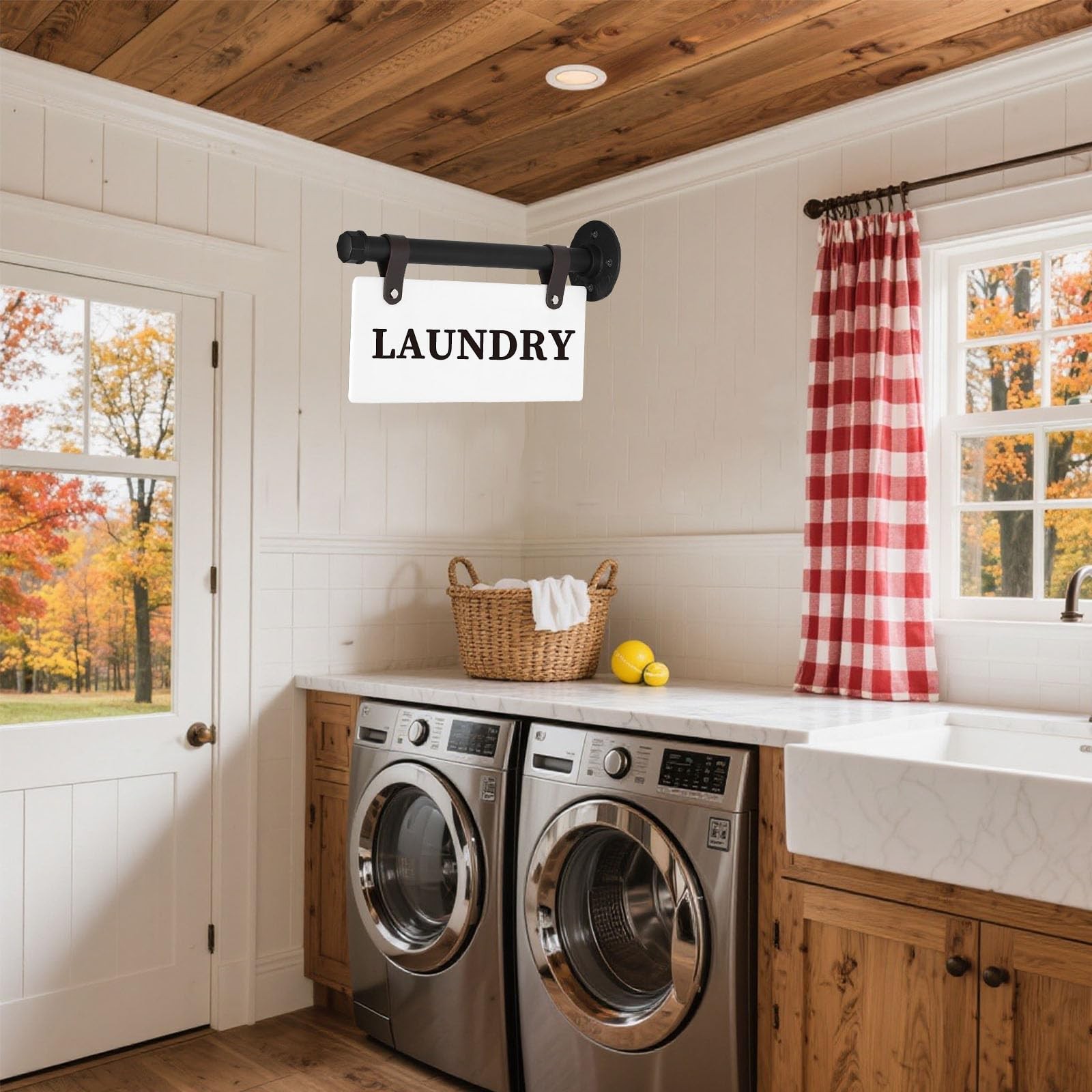 Hqvbvc Laundry Metal Wall Sign 11″ x 6″ Wall-Mounted Laundry Room Sign Double…