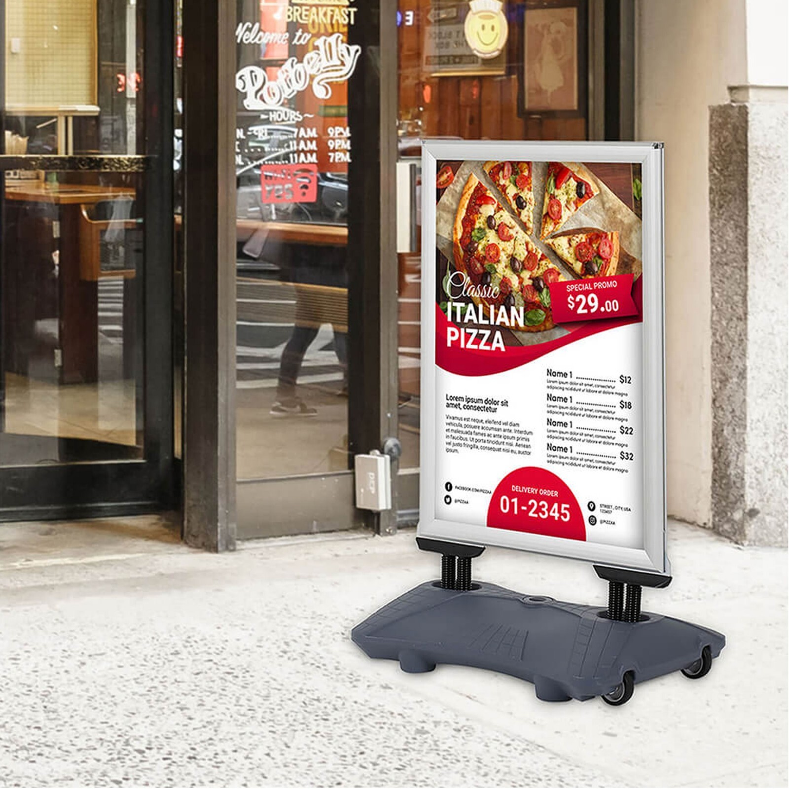 WindPro Weather Resistant Outdoor Sidewalk Sign Holder 30×40 Silver Water Base