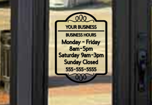 Business Hours Custom Sign Personalized Store Text Vinyl Decal Window Sticker
