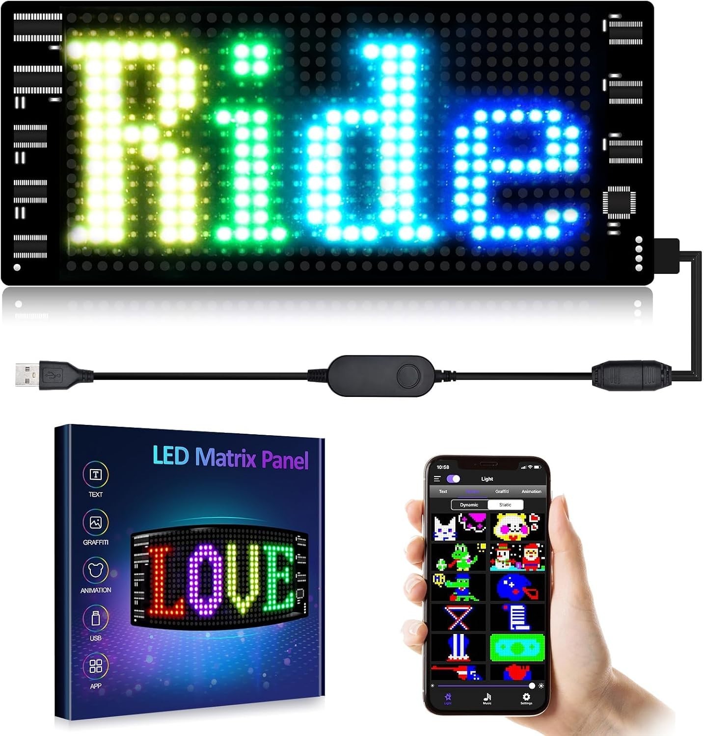 LED Sign for Car,Scrolling LED Sign,Flexible, Bluetooth APP,DIY Design Animat…