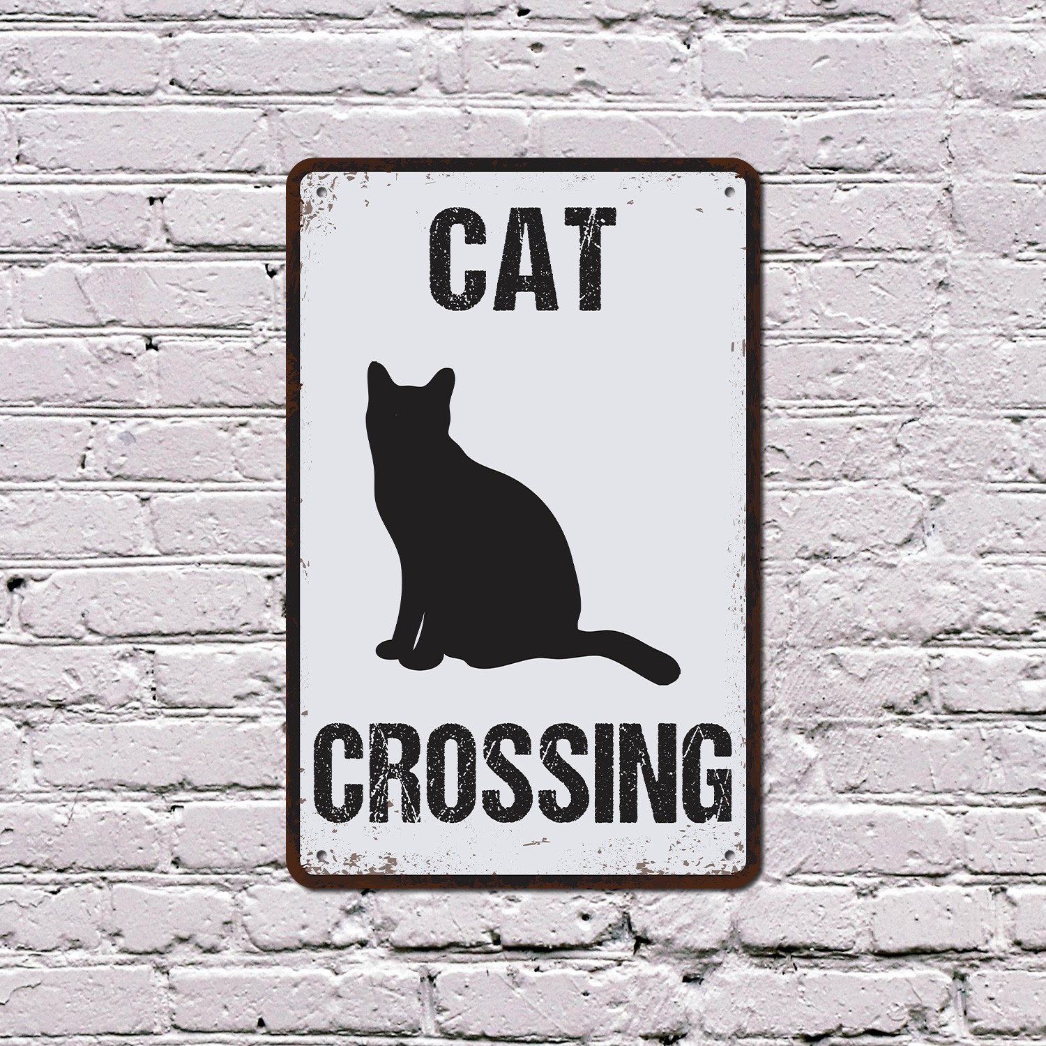 Cat Crossing Distressed Sign Whiskers On The Move Durable Perfect for Porches