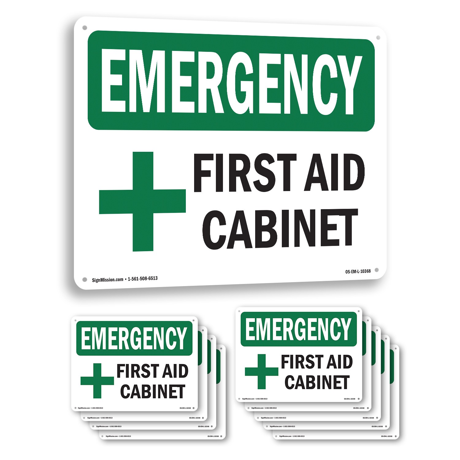 First Aid Cabinet With Symbol OSHA Emergency Sign Metal, Decal – 5 or 10 Pack