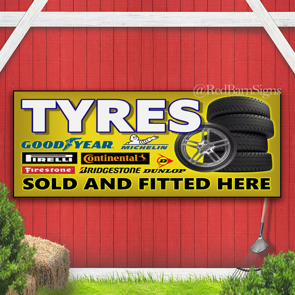 TYRES BANNER SALE FOR OUTDOOR USE WATERPROOF TYRE BANNERS WITH EYELETS