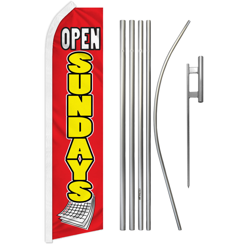 Open Sundays Advertising Swooper Feather Flutter Flag Pole Kit Open RED