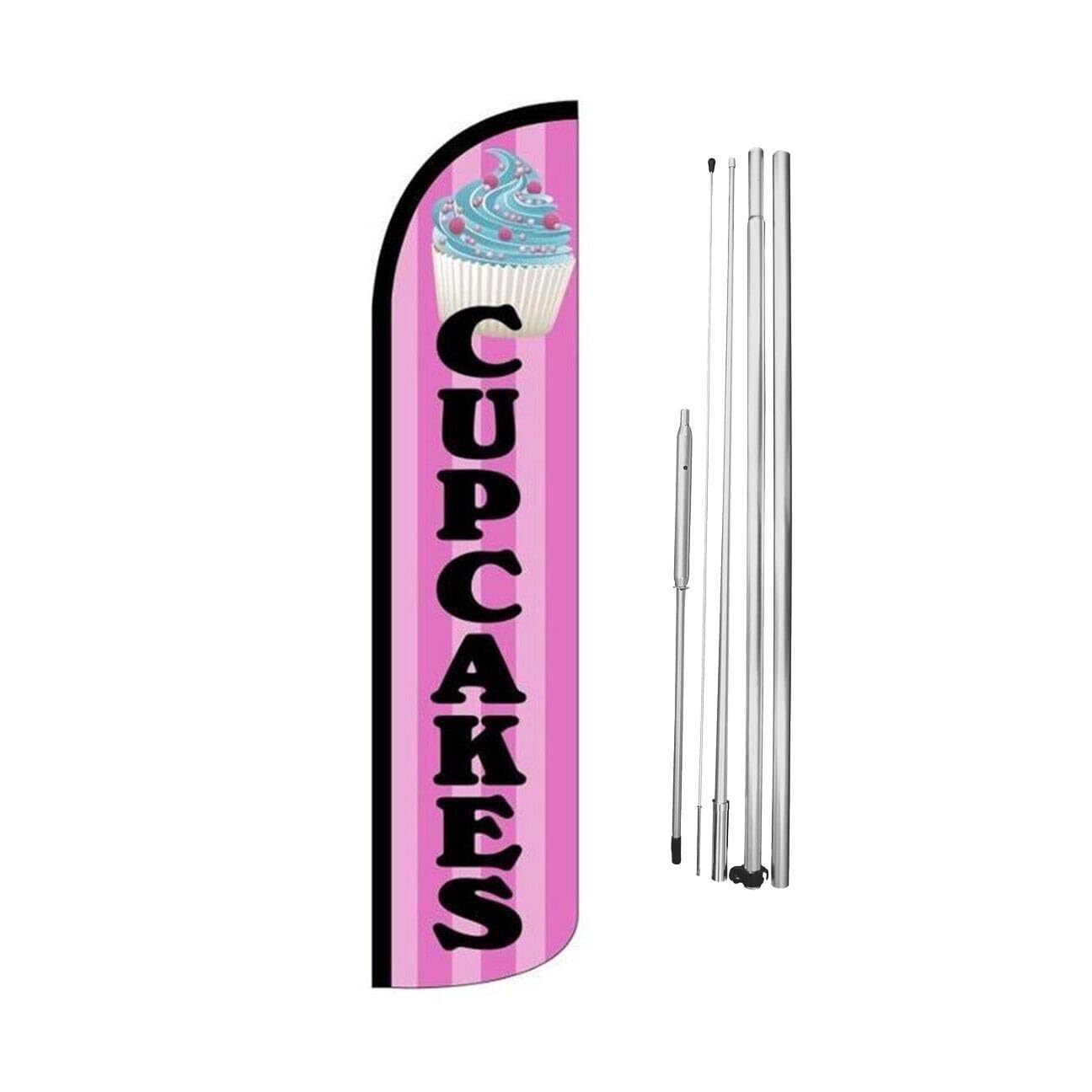 Cupcakes Swooper Flutter Windless Feather Flag | 3ft W x 11.5ft Tall