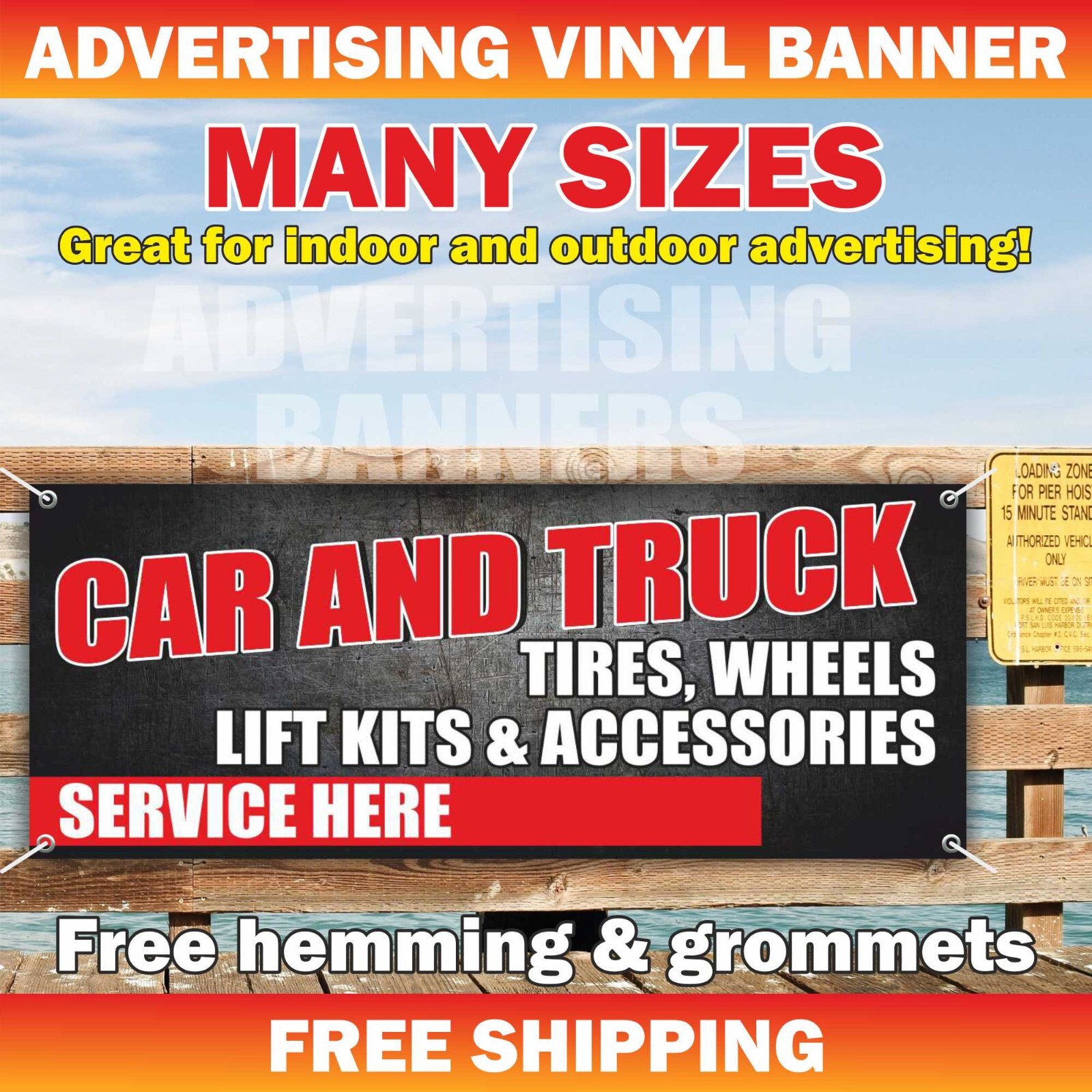 CAR AND TRUCK TIRES Advertising Banner Vinyl Mesh Sign WHEELS LIFT KITS SERVICE