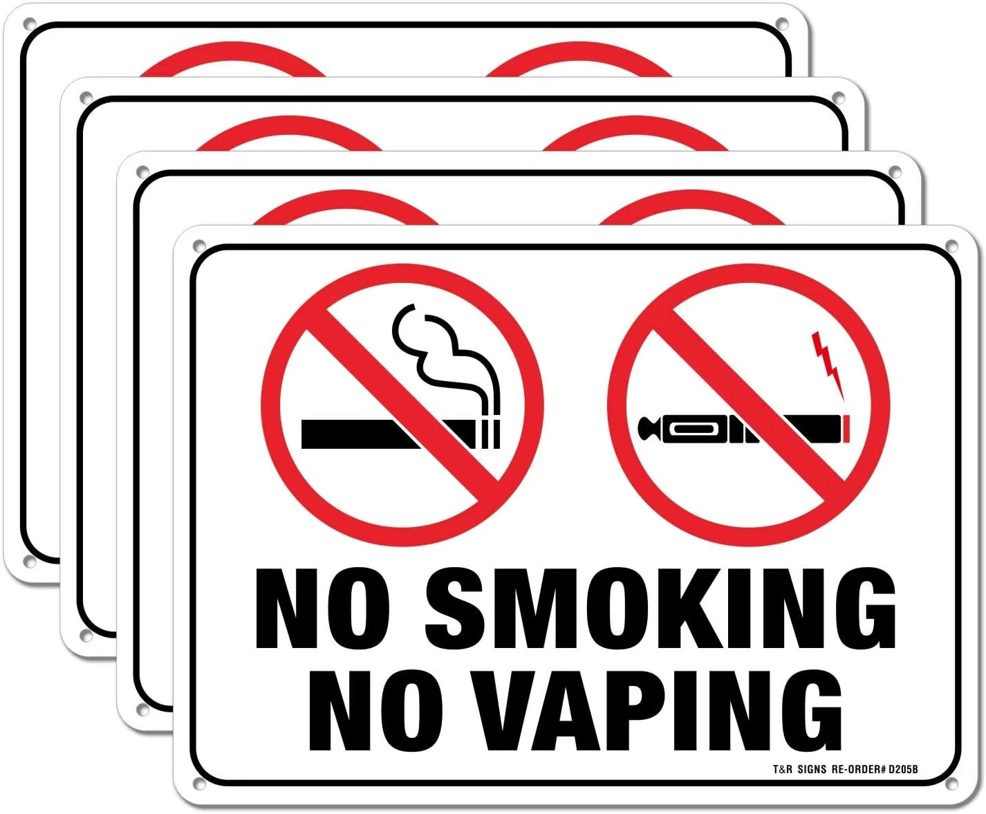 No Smoking No Vaping Sign – 4 Pack – 10 x 7 Inches Rust Free .040 Aluminum – UV