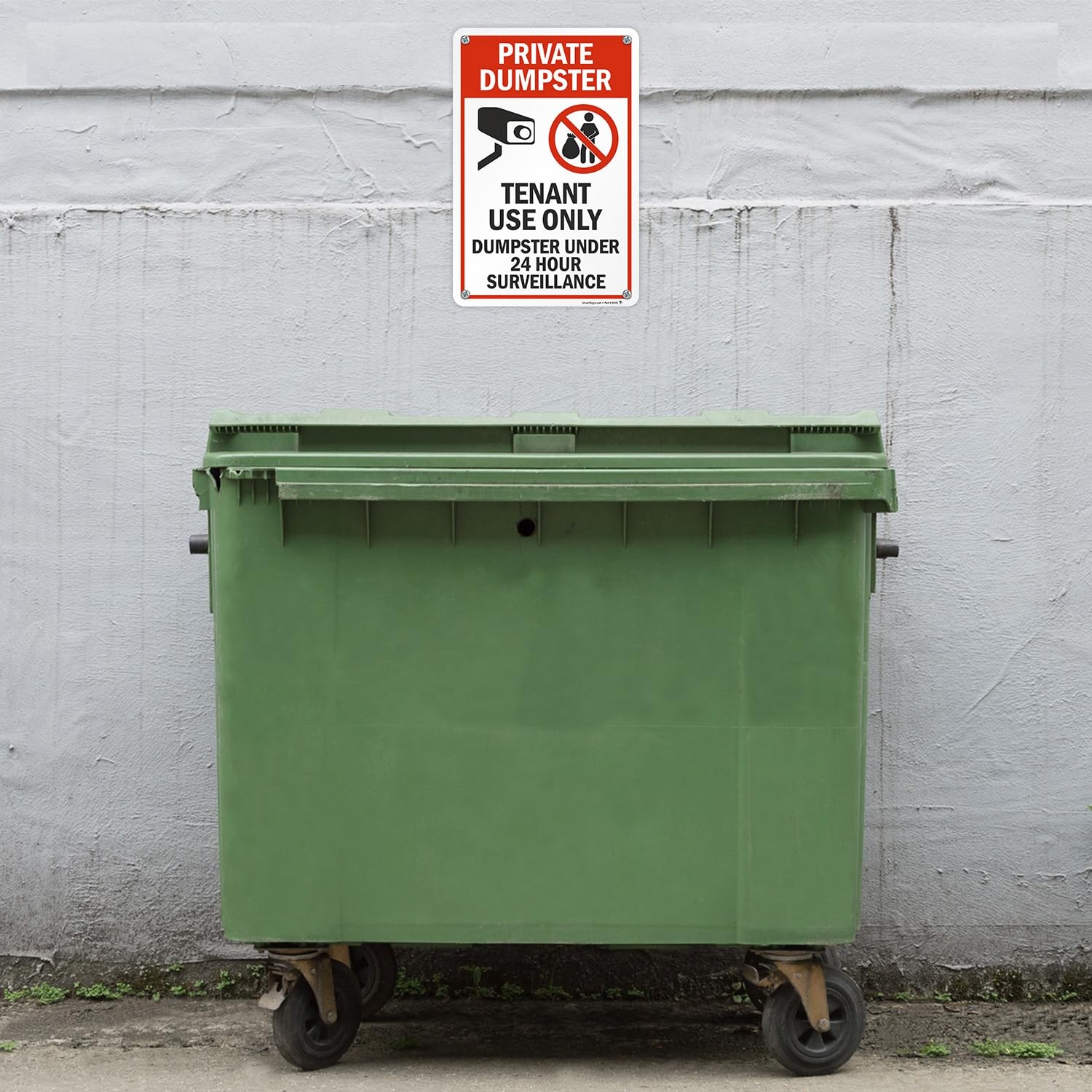 12×18 Inch Private Dumpster Tenant Use Only 24 Hour Surveillance Sign Aluminum