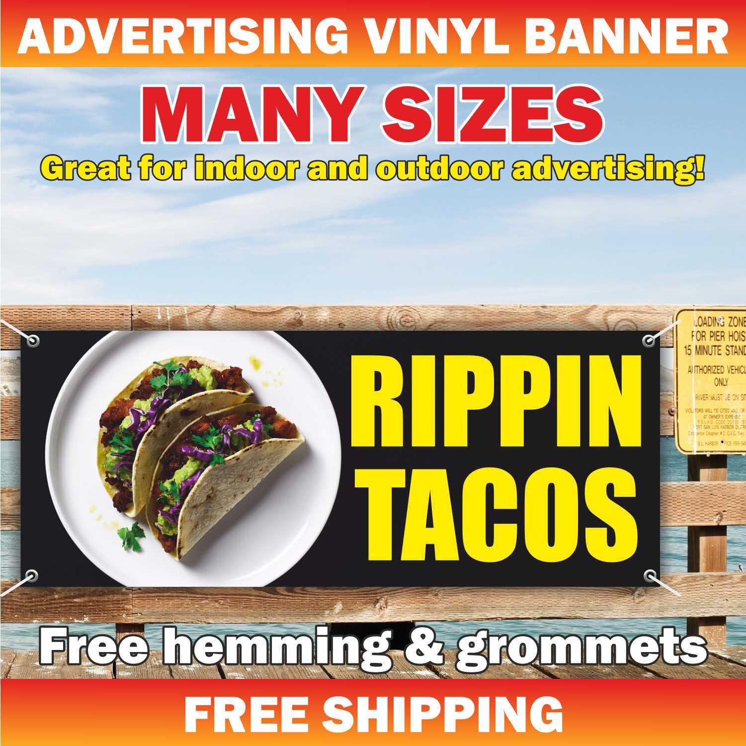 RIPPIN TACOS Advertising Banner Vinyl Mesh Sign Mexican Food Tacos Nachos Bar