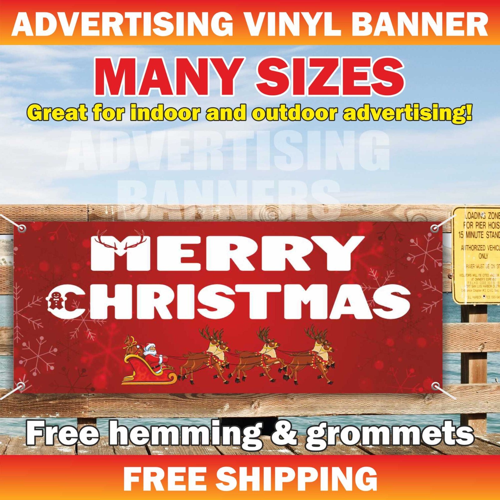 Merry Christmas Advertising Banner Vinyl Mesh Sign Xmas Holidays Happy New Year