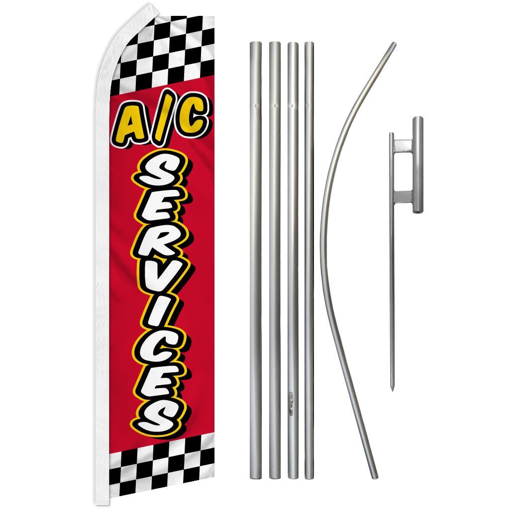 A/C SERVICES Advertising Super Flag & Pole Kit air condition service red check