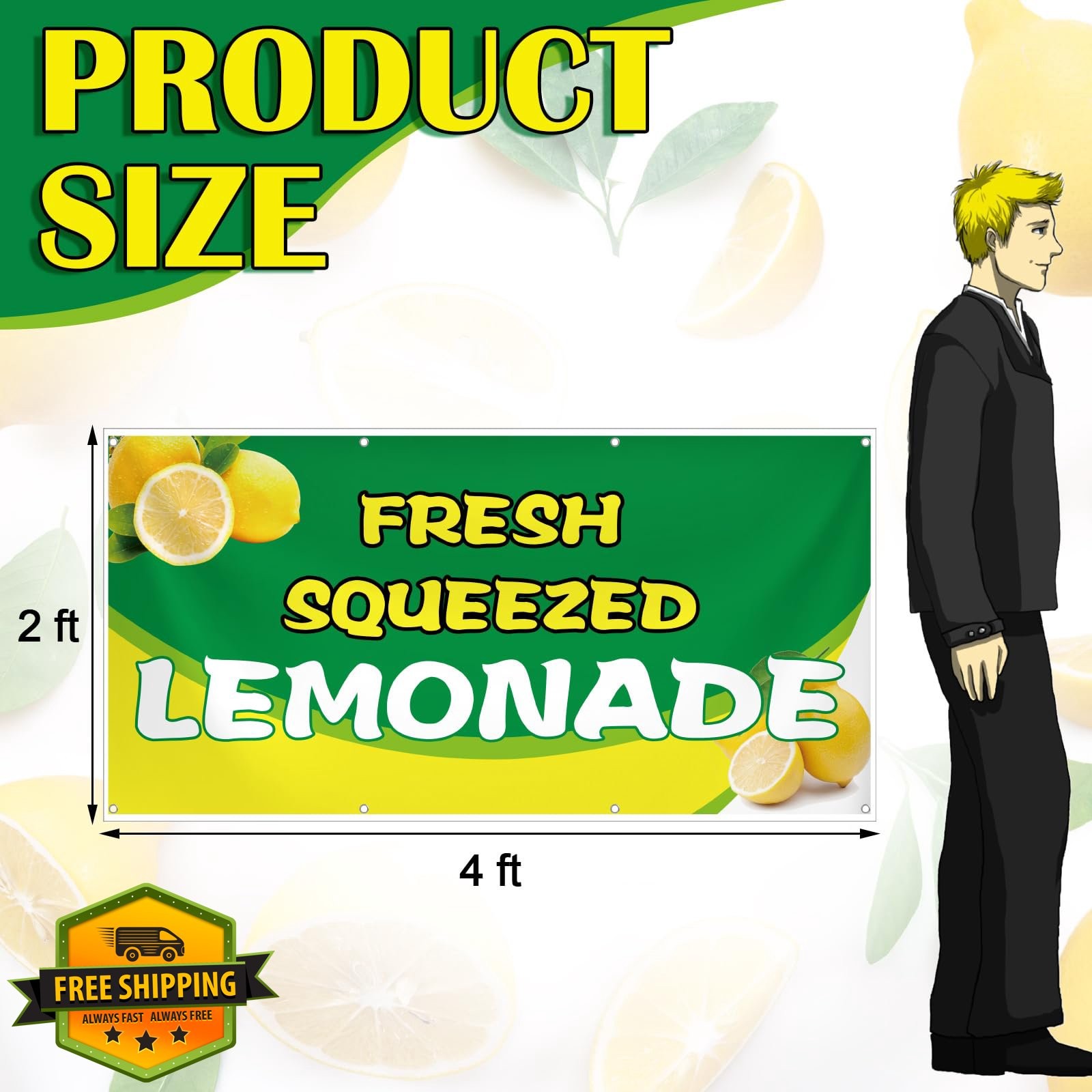 HunnmingRe Lemonade Banner 2×4 ft Fresh Squeezed Sign
