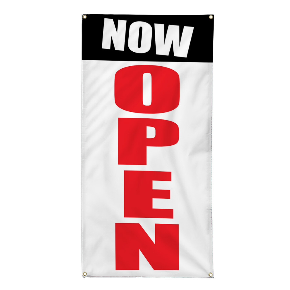 Vertical Vinyl Banner Multiple Sizes Now Open Red Business Business Outdoor