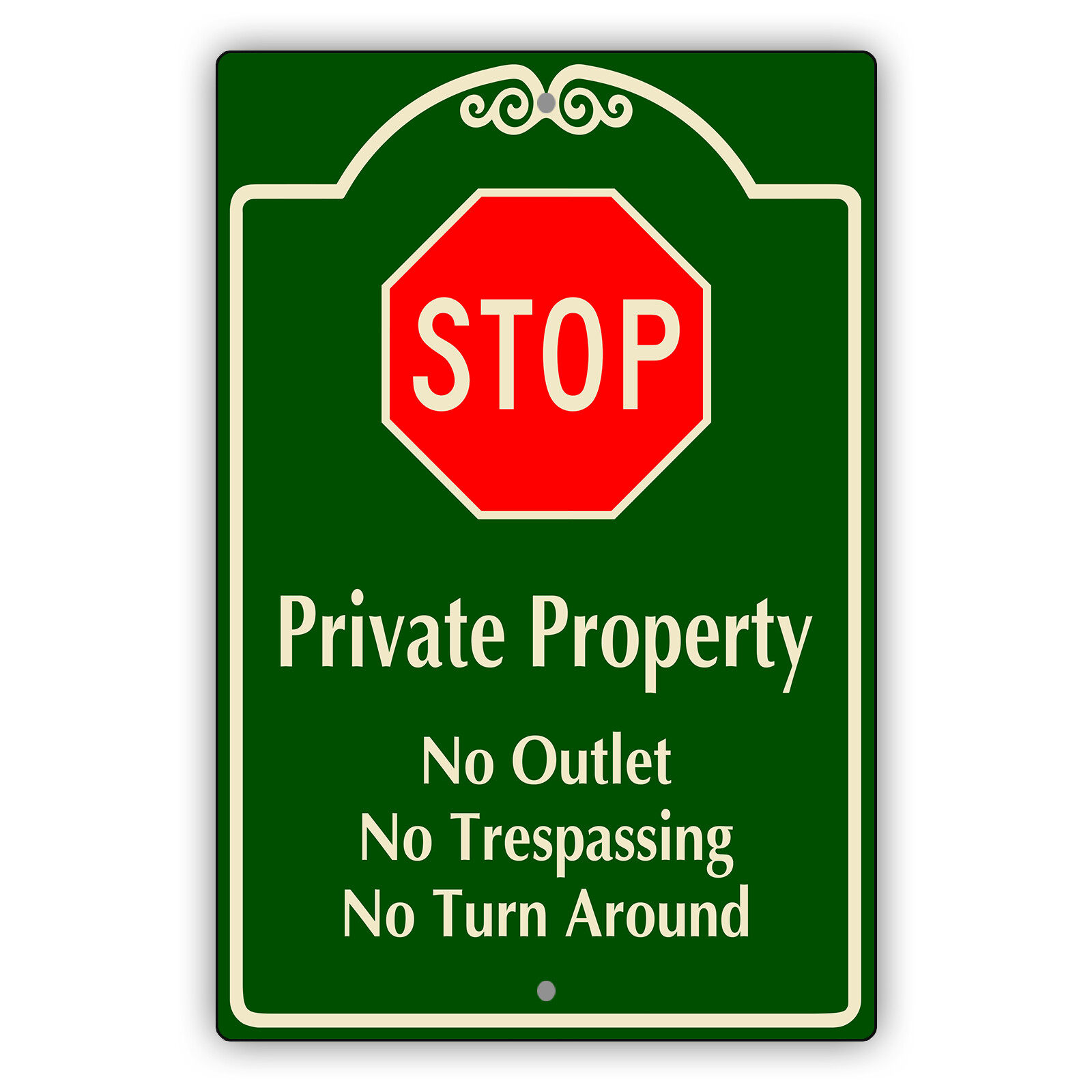 Stop Sign Private Property No Outlet No Trespassing Warning Aluminum Metal Sign