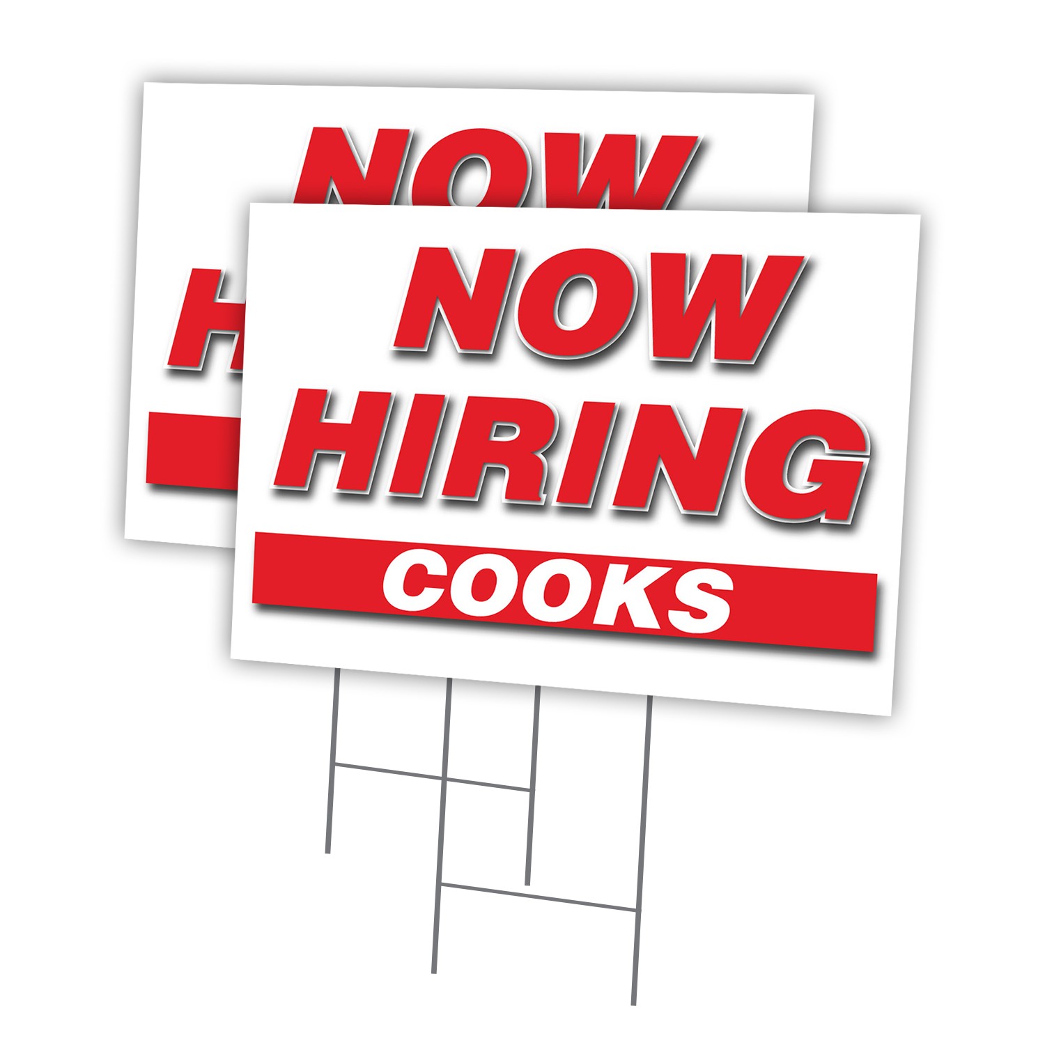 Now Hiring Cooks Multi-Pack of Yard Signs & Stake plastic coroplast window