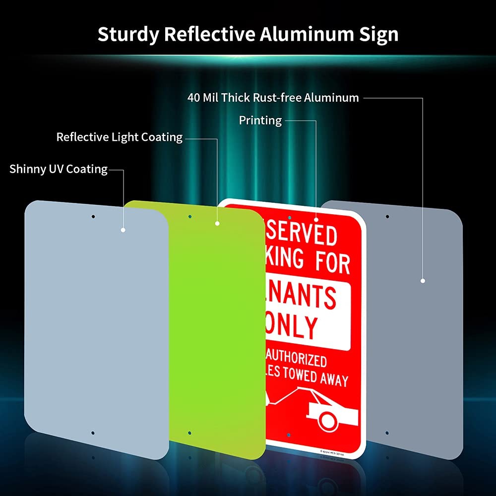 Large Reserved Tenants Parking Only Aluminum Reflective Sign .040 18×12 Inch
