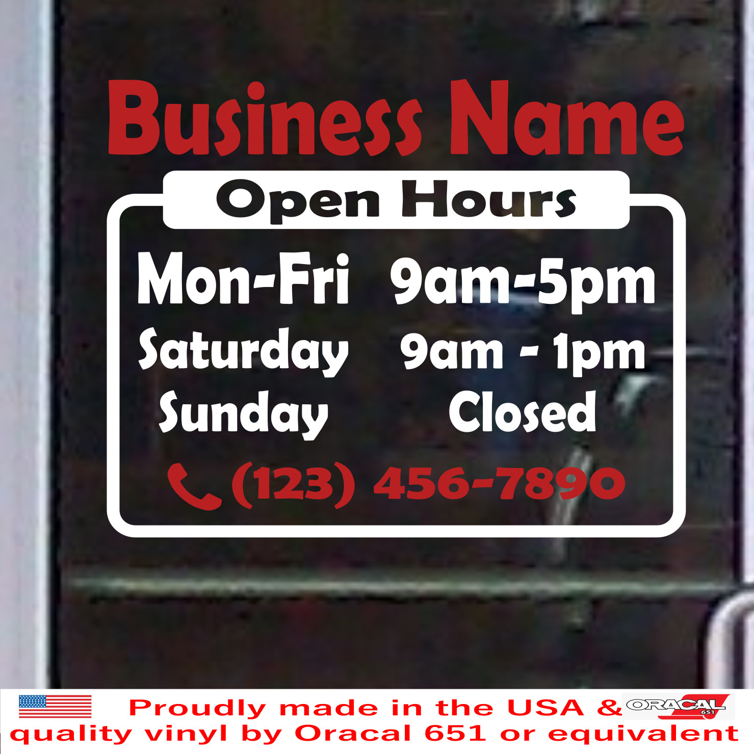 Custom Vinyl Shop Decal Store Name BUSINESS OPEN HOURS Window Sign Door BS026B