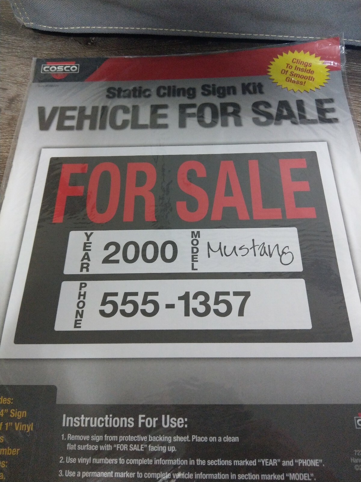 Cosco 098025 Vehicle For Sale Static Cling Sign Kit – 10″ x 14″ NEW