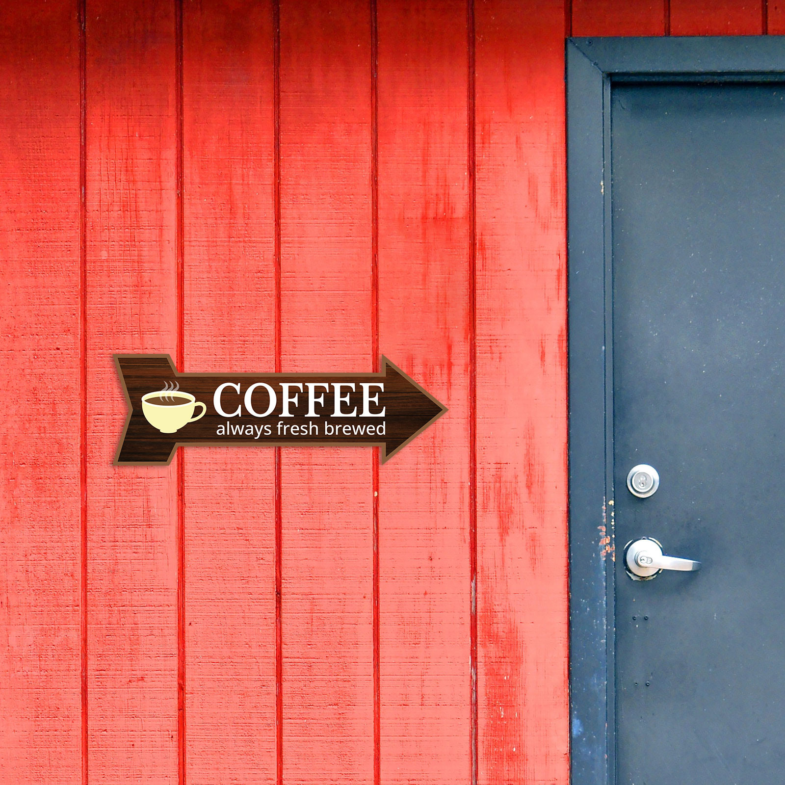 Arrow Shape Coffee Always Fresh Brewed 12×4″ Wall or Door Sign | Funny Decor