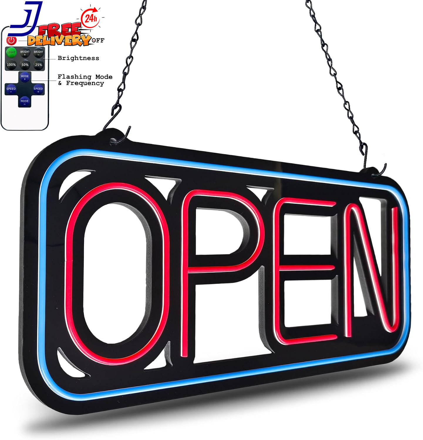 Bright LED Open Sign for Business 32×16 Inch with Remote & Flashing Mode