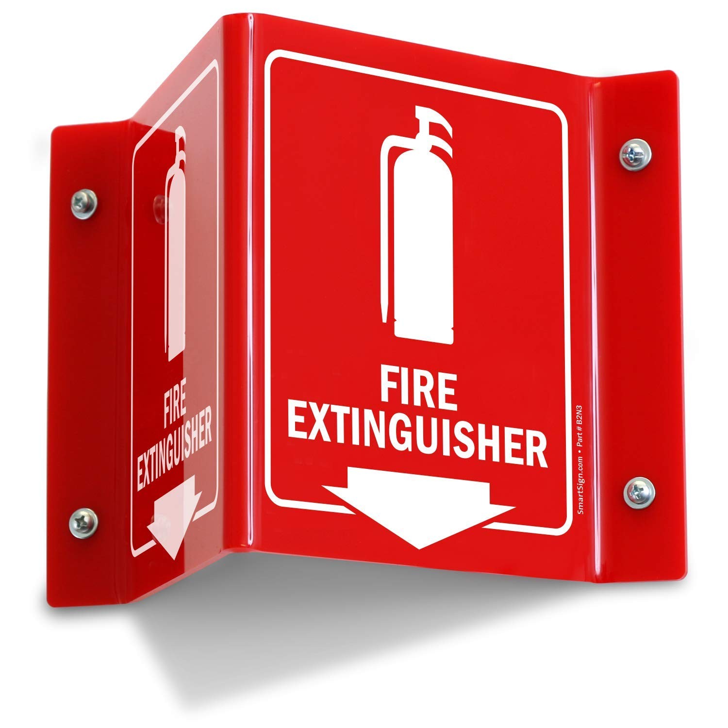 Fire Extinguisher Projecting Sign Arrow 6 Inch White Red Polished Acrylic