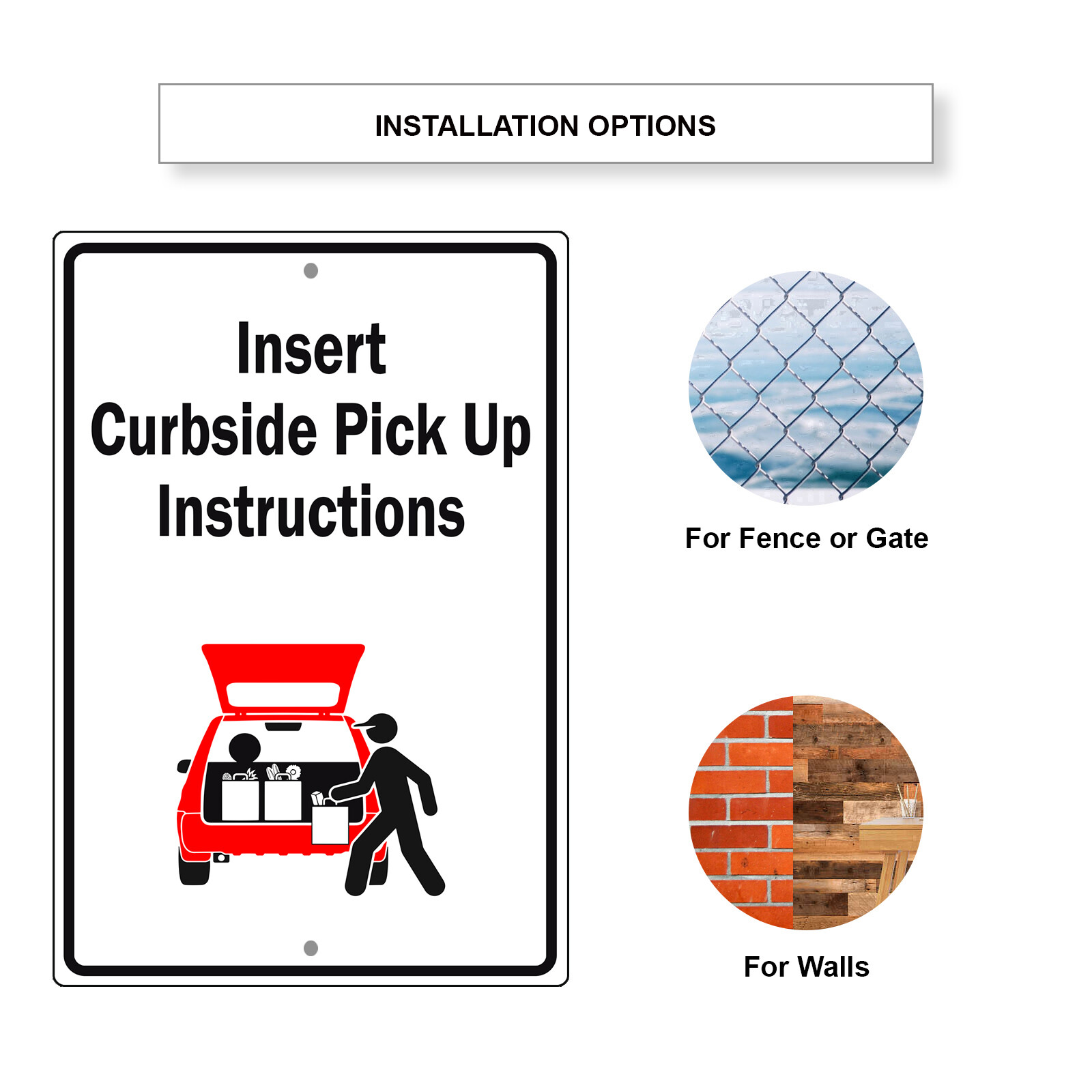 Custom Sign Insert Curbside Pick Up Instruction Personalized Aluminum Metal Sign