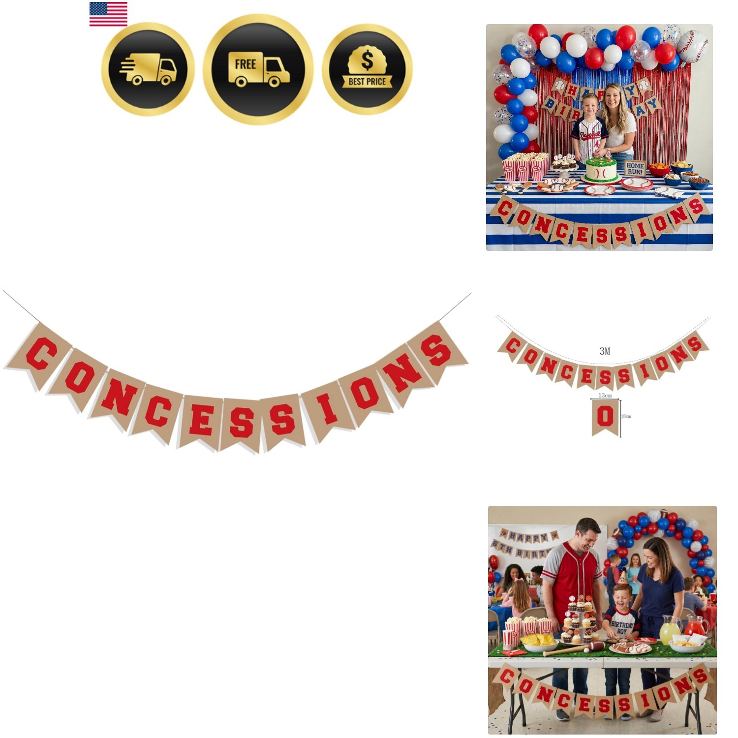 Baseball Party Banner Concession Stand Sign Sports Party Decorations