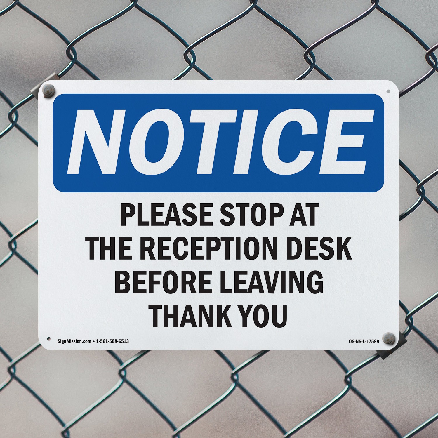 Please Stop At The Reception Desk Before OSHA Notice Sign, Decal 5 or 10 Pack