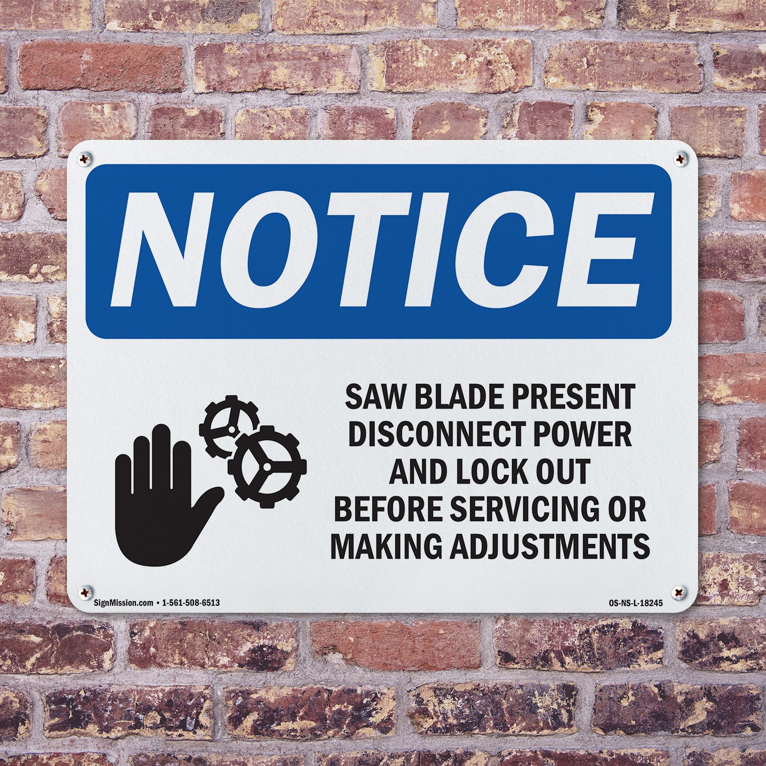 Saw Blade Present Disconnect OSHA Notice Sign Metal, Plastic, Decal 5 or 10 Pack