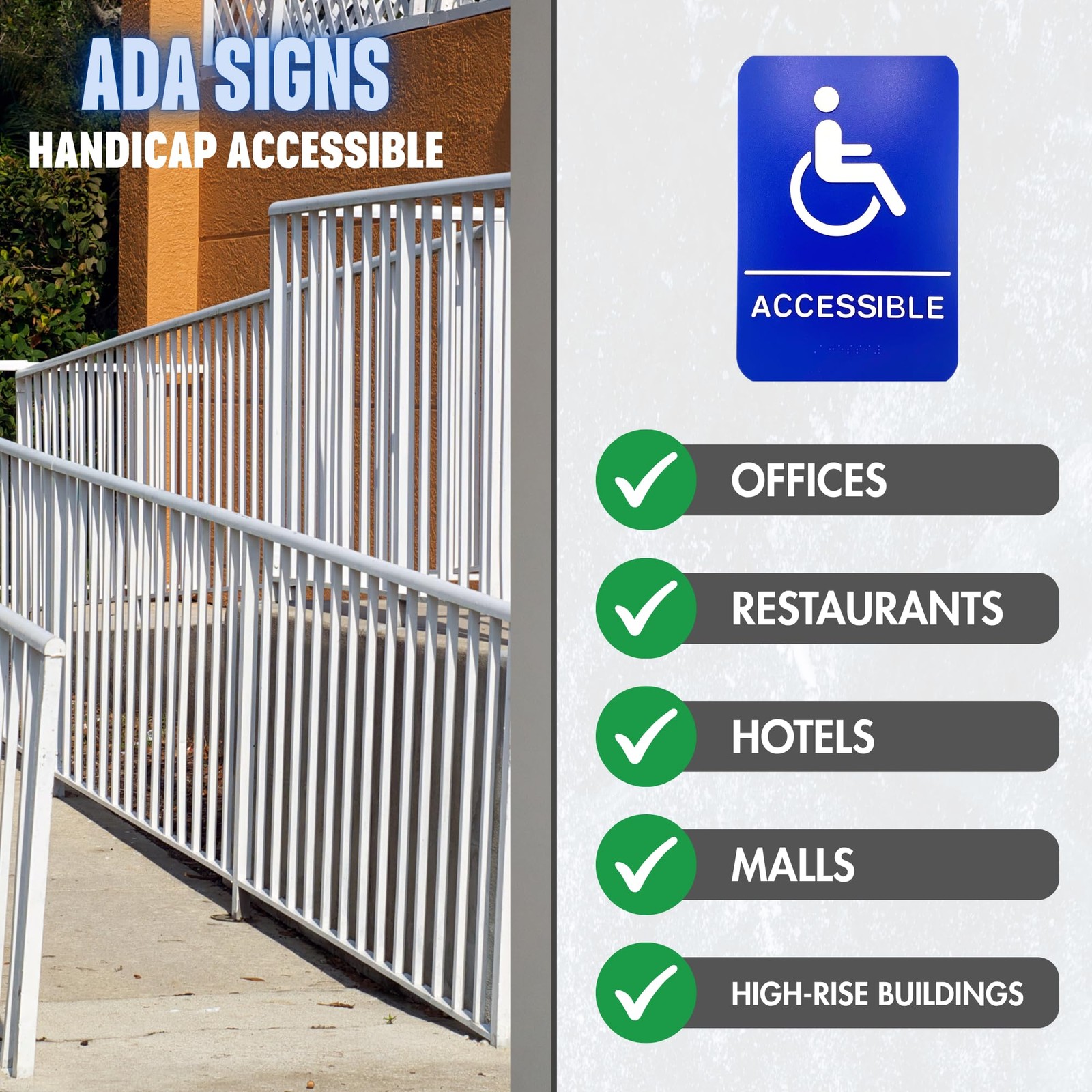 ADA Handicap Accessible Compliant Sign with Braille Sign w/Adhesive Back – Du…