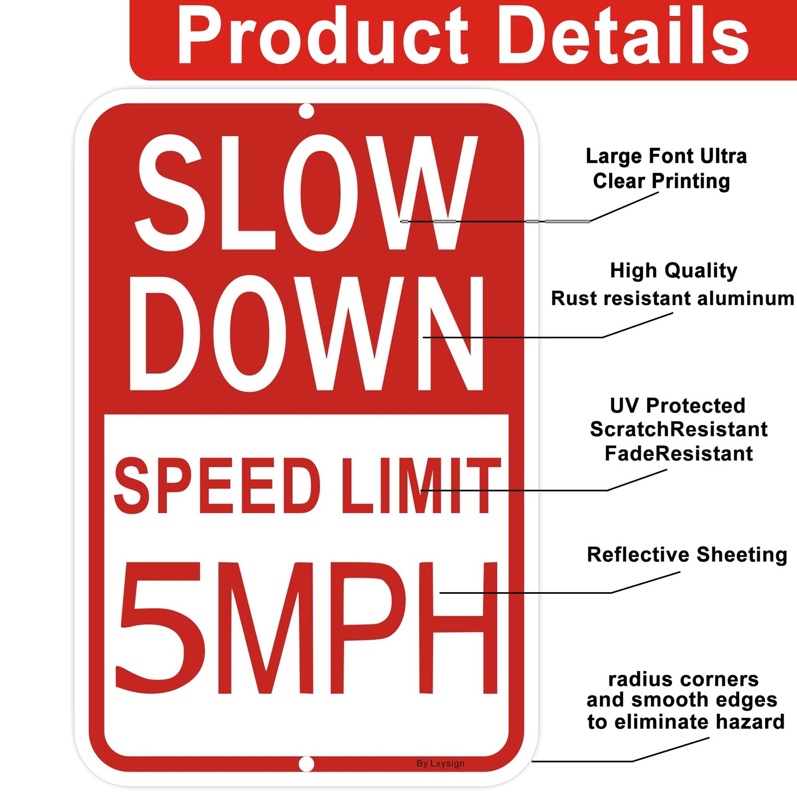 2 Pack 18×12 Inch Slow Down Speed Limit 5MPH Sign Heavy Duty Aluminum Metal Sign