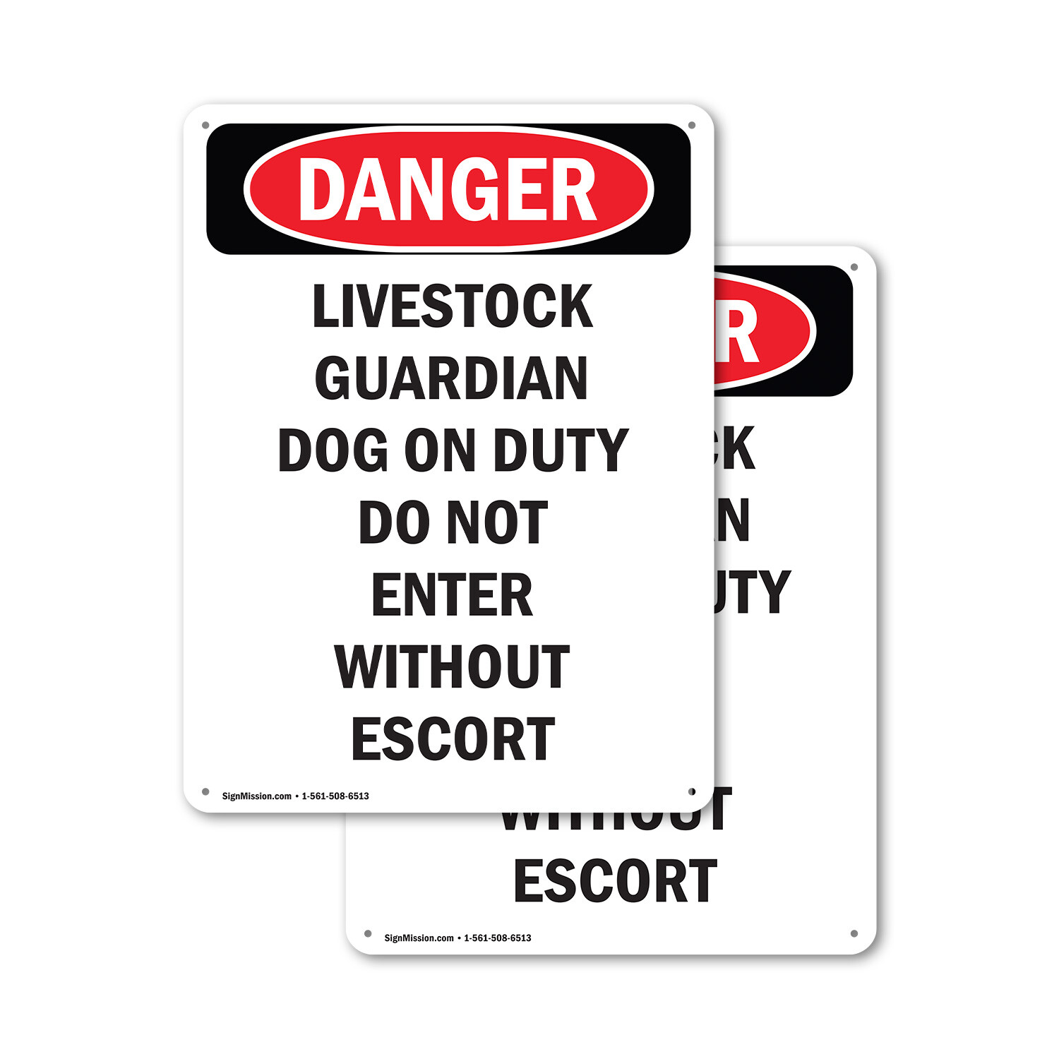 (2 Pack) Livestock Guardian Dog On Duty OSHA Danger Sign Decal Metal Plastic