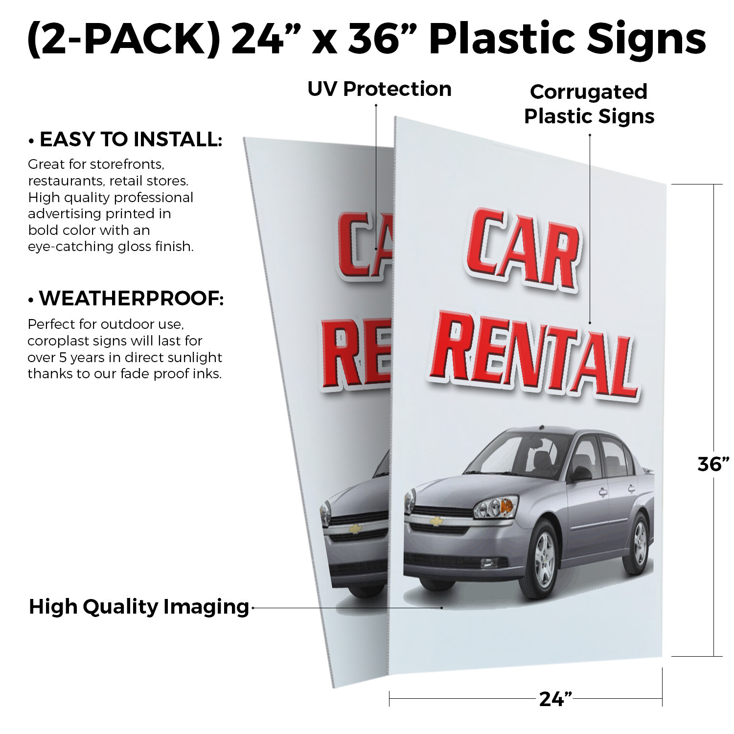 Car Rental 24″ x 36″ 2 Pack Of Store Sign Plastic Or Decal