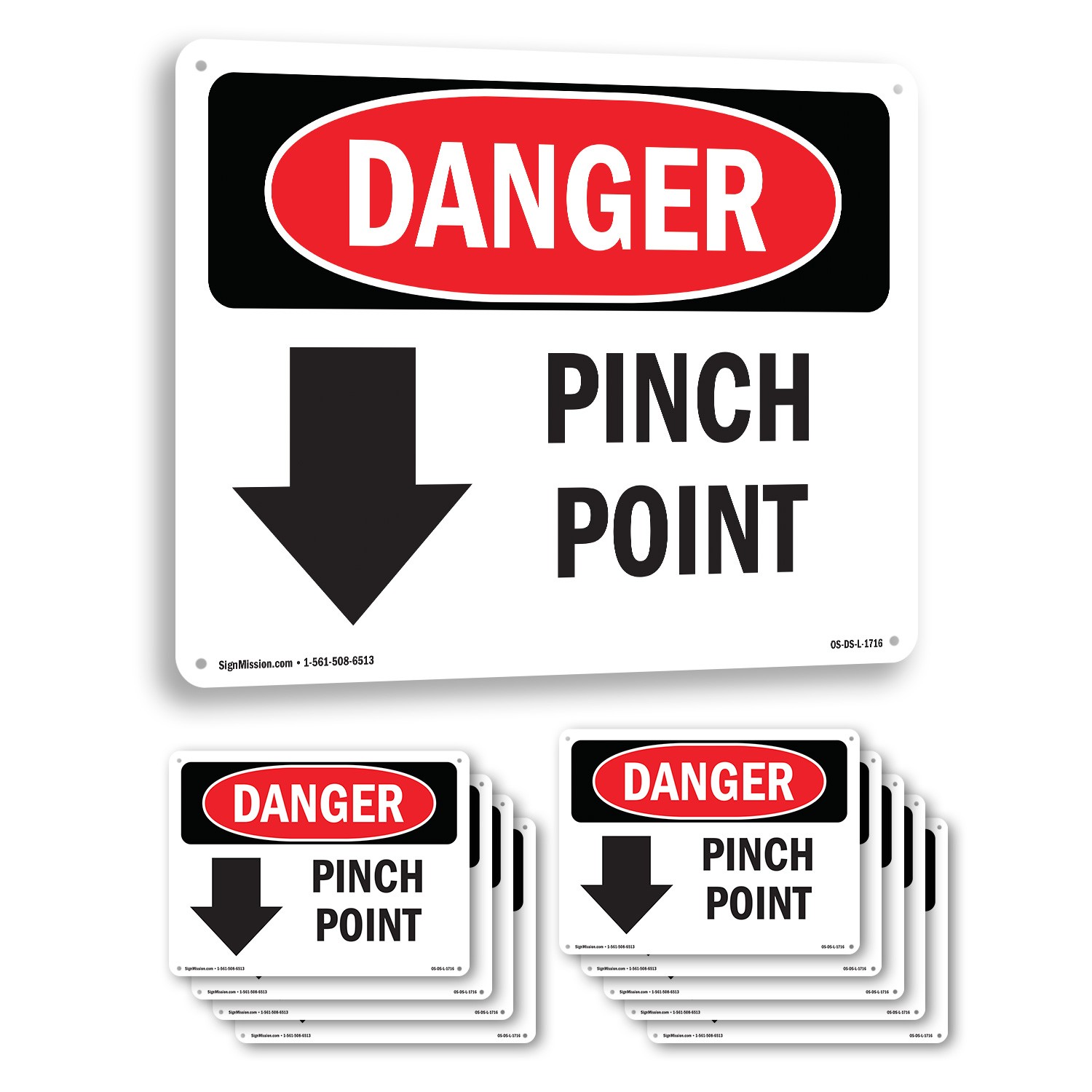 Pinch Point OSHA Danger Sign Metal, Plastic, Or Decal – 5 or 10 Pack