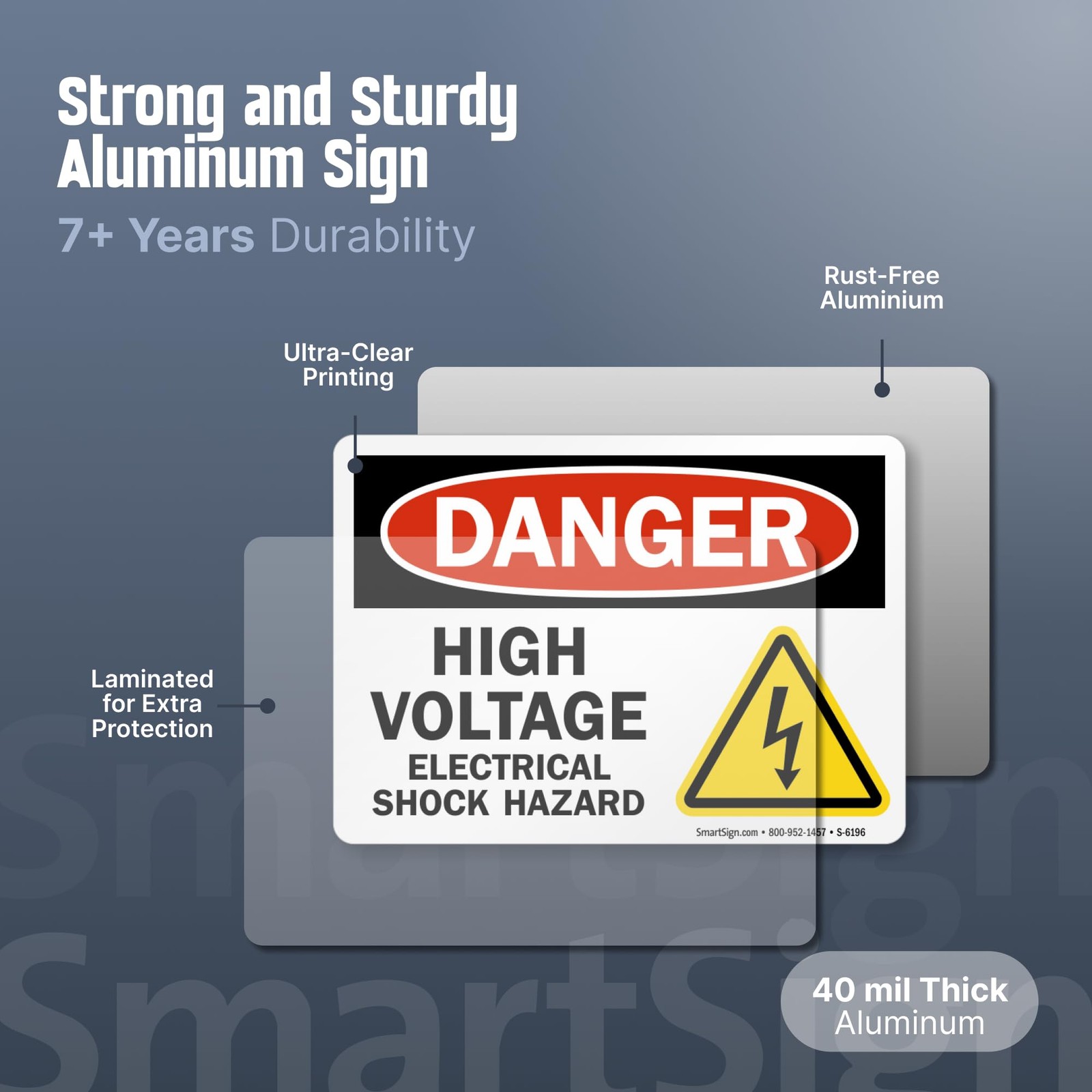 10 x 14 inch “Danger High Voltage, Electrical Shock Hazard” OSHA Metal Sign,…