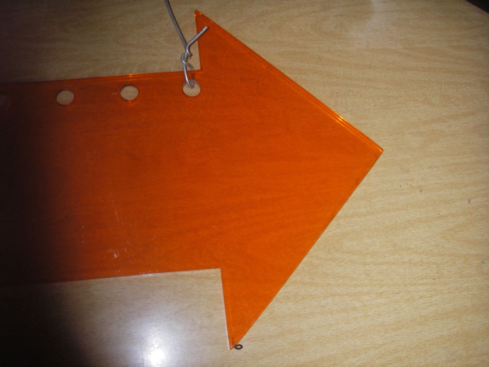 LARGE ACRYLIC ORANGE ARROW HANGING SIGN PREOWNED