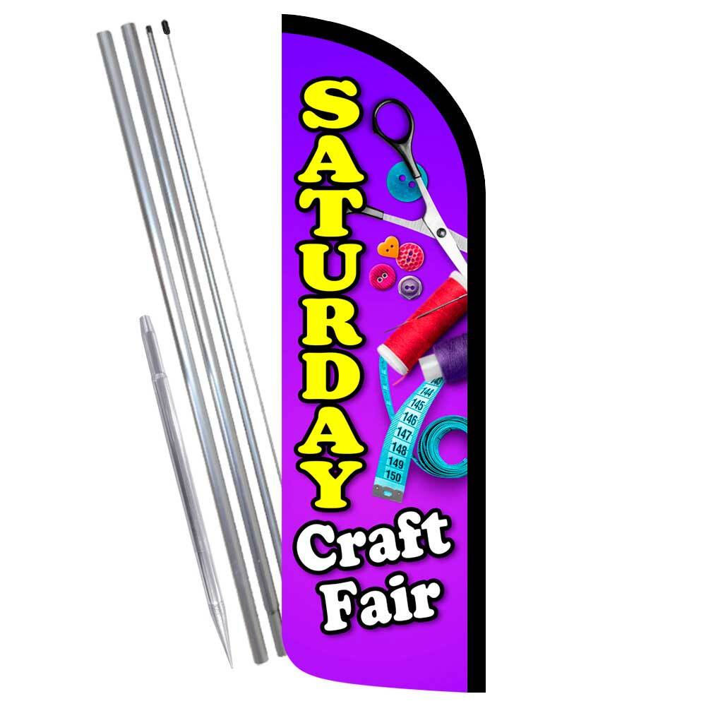 Craft Fair Saturday Premium Windless Feather Flag Bundle (Complete Kit) OR Optio