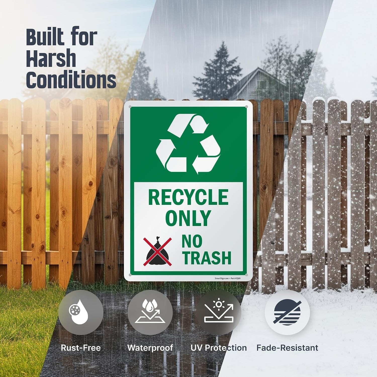 14 x 10 inch “Recycle Only – No Trash” Metal Sign with Symbol, 40 mil Laminat…