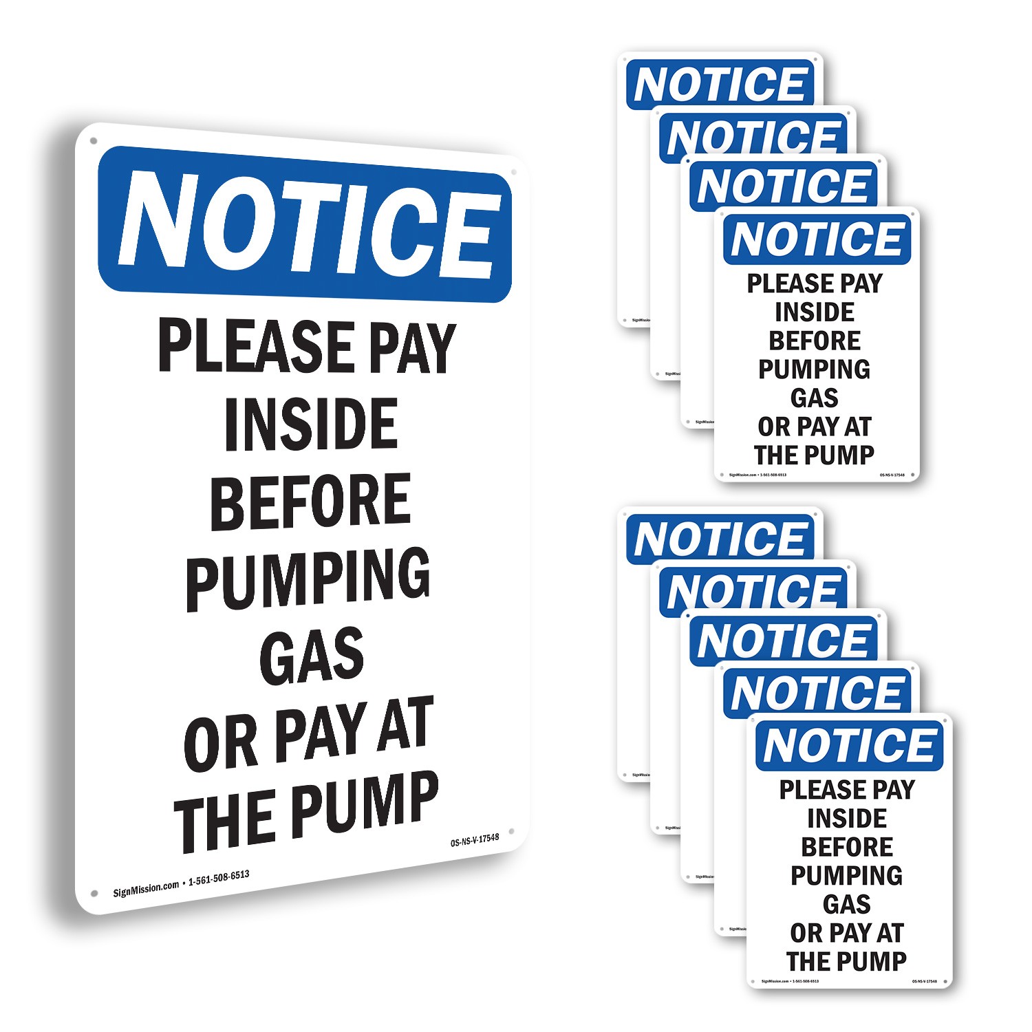 Please Pay Inside Before Pumping OSHA Notice Sign Metal, Decal – 5 or 10 Pack
