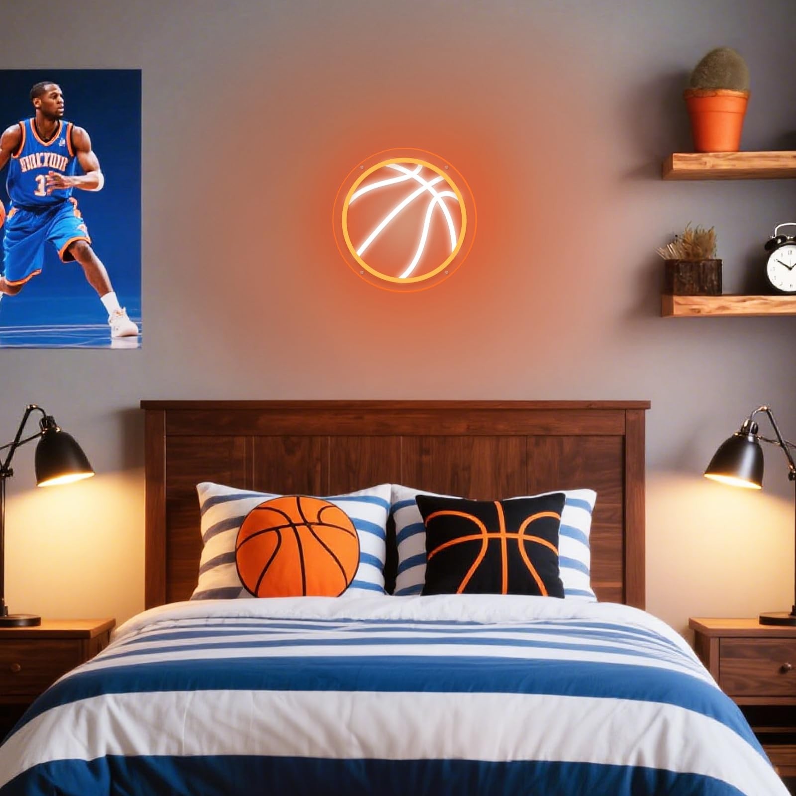Basketball Neon Sign, 9.84×9.84 Inch Basketball Led Neon Light, Powered by