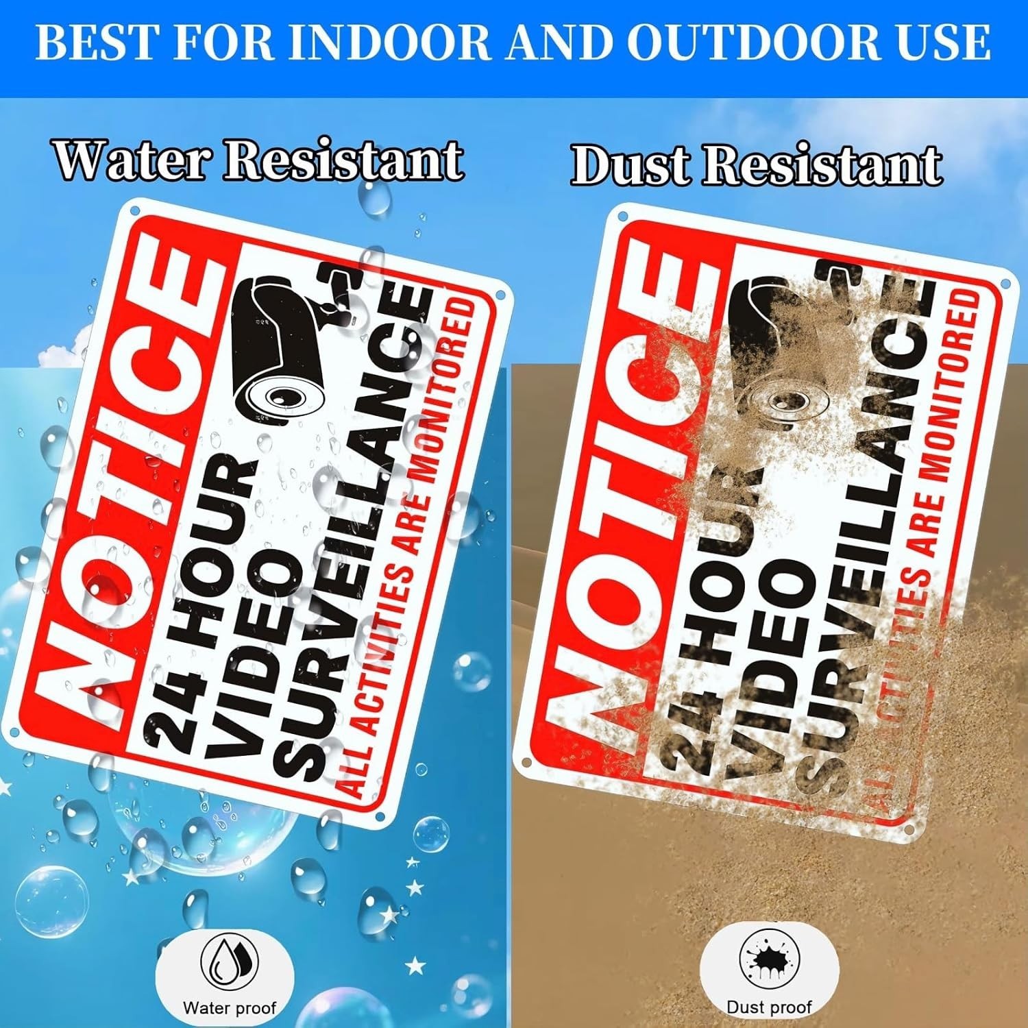 4 Pack Video Surveillance Signs, 10 x 7 Inch Aluminum Camera Signs, CCTV Securit