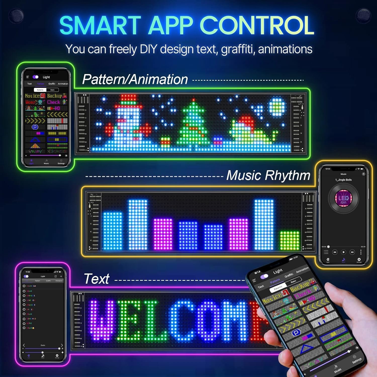 Flexible LED Matrix Panel RGB Car Display APP Control Custom Text Animated Sign