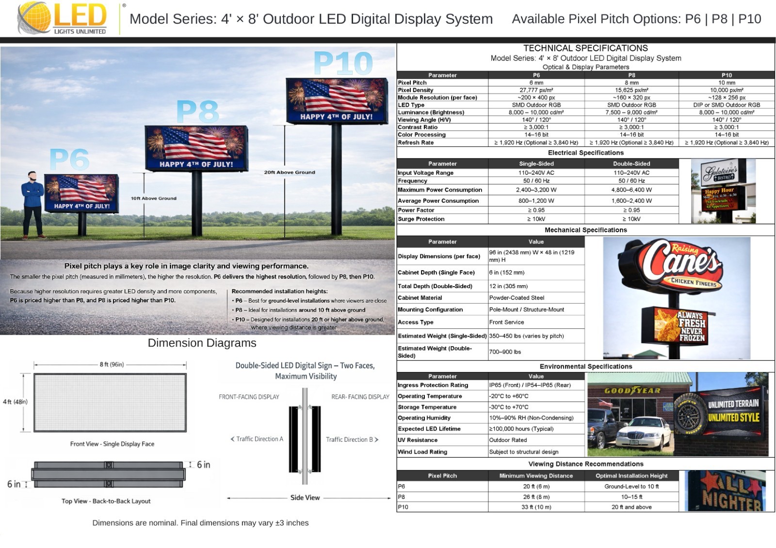P10 4×8 FT Double-Sided LED Billboard Outdoor Full-Color Programmable Display
