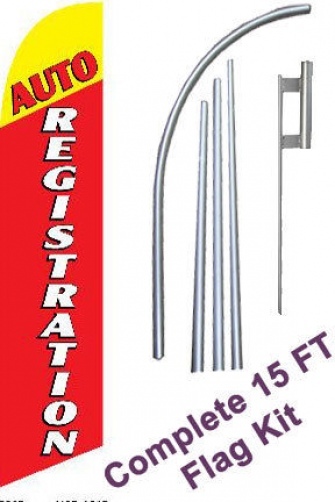 REGISTRATION Flag Banner Sign sw10681 15 Ft WINDLESS Kit AUTO Bow Swooper