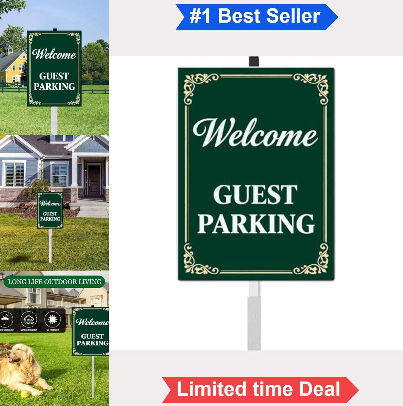 Welcome Guest Parking Yard Sign 8×12 Inch Aluminum Reflective with Stakes for