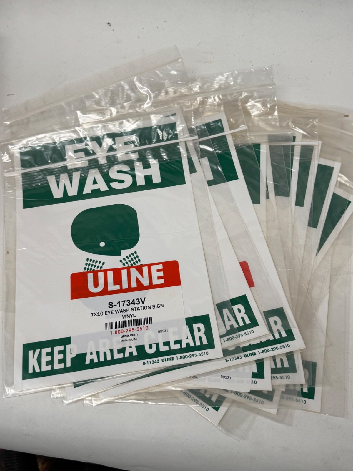New Lot of 10 Uline EYE WASH STATION Adhesive Vinyl Sign Decal S-17343V 7×10