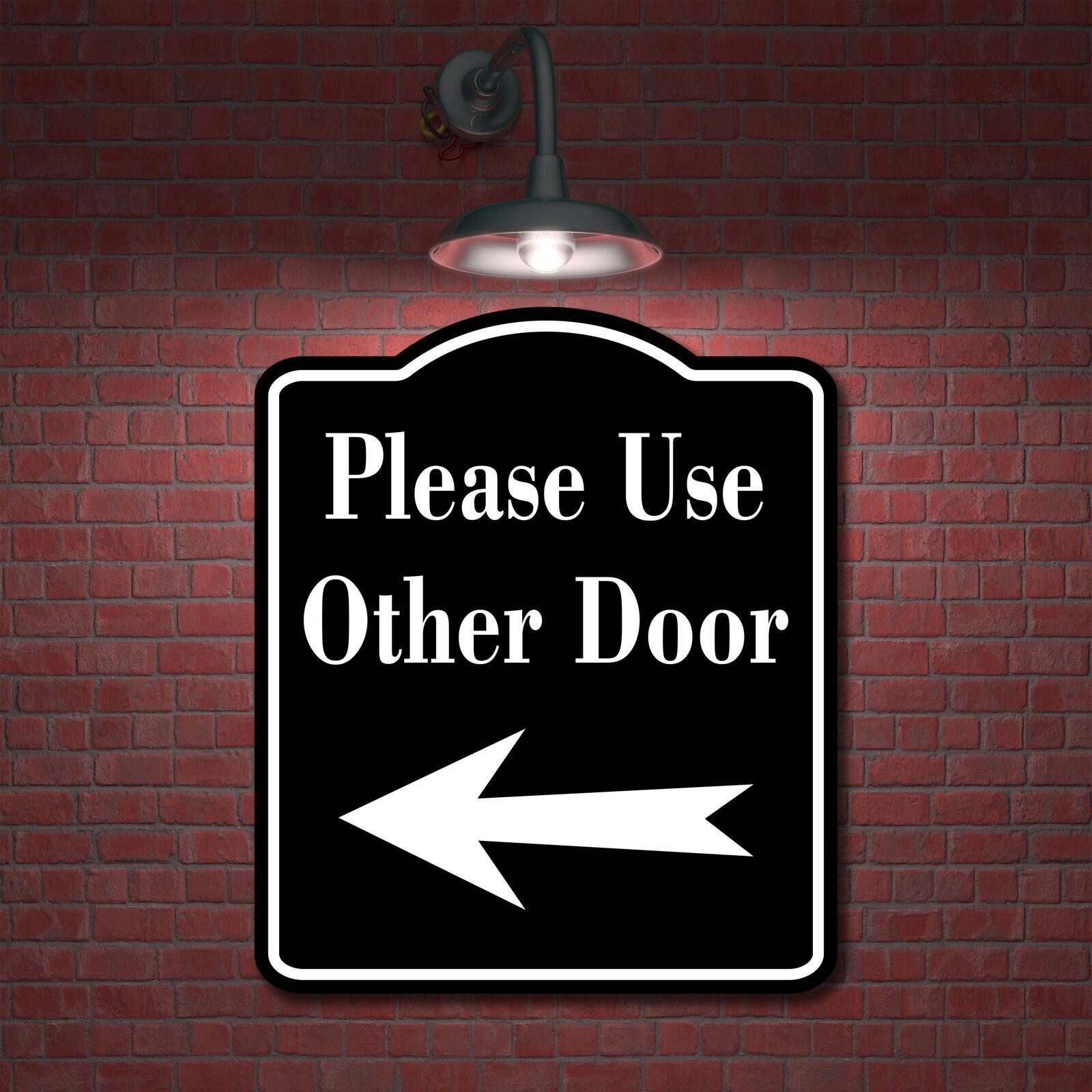 Please Use Other Door Left Arrow BLACK Aluminum Composite Sign